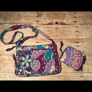 Vera Bradley crossbody with wallet purple paisley